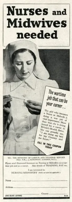 Framed Print : Advert for recruitment of nurses and midwives 1943 Framed Print : Advert for recruitment of nurses and midwives 1943