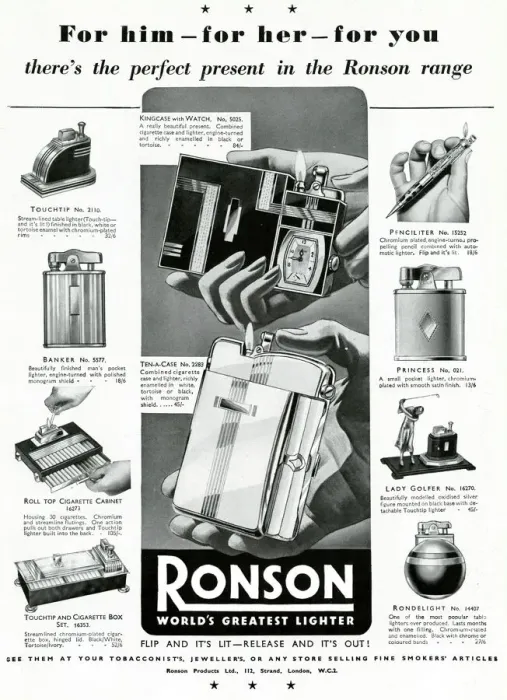 Framed Print : Advert for Ronson lighters 1937 Framed Print : Advert for Ronson lighters 1937