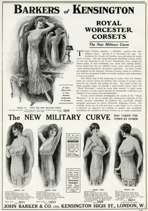 Framed Print : Advert for Royal Worcester new Military Curve corsets, WW1 Framed Print : Advert for Royal Worcester new Military Curve corsets, WW1