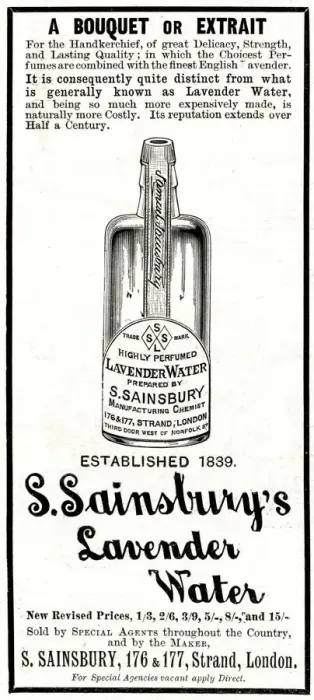 Framed Print : Advert for S. Sainsburys lavender water 1897 Framed Print : Advert for S. Sainsburys lavender water 1897