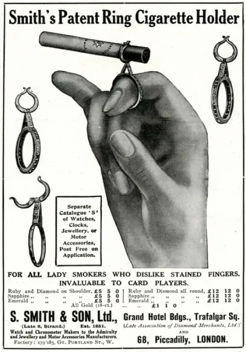 Framed Print : Advert for S. Smith & Son ring cigarette holder 1914 Framed Print : Advert for S. Smith & Son ring cigarette holder 1914