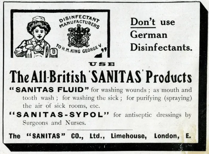 Framed Print : Advertisement for Sanitas disinfectant, WW1 Framed Print : Advertisement for Sanitas disinfectant, WW1