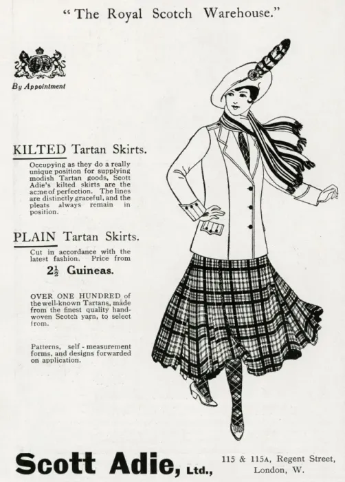 Framed Print : Advert Scott Adie womens tartan skirts 1916 Framed Print : Advert Scott Adie womens tartan skirts 1916