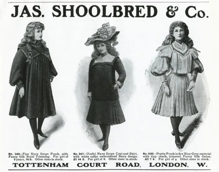 Framed Print : Advert for Shoolbred & Co. girls frocks and coats 1905 Framed Print : Advert for Shoolbred & Co. girls frocks and coats 1905