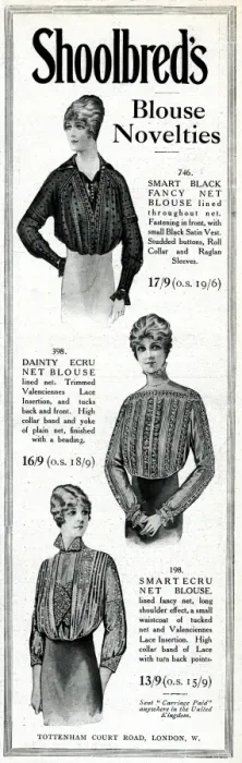 Framed Print : Advert for Shoolbreds blouses 1914