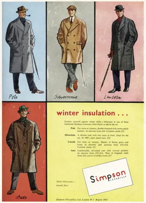 Framed Print : Advert for Simpson mens winter overcoats 1952