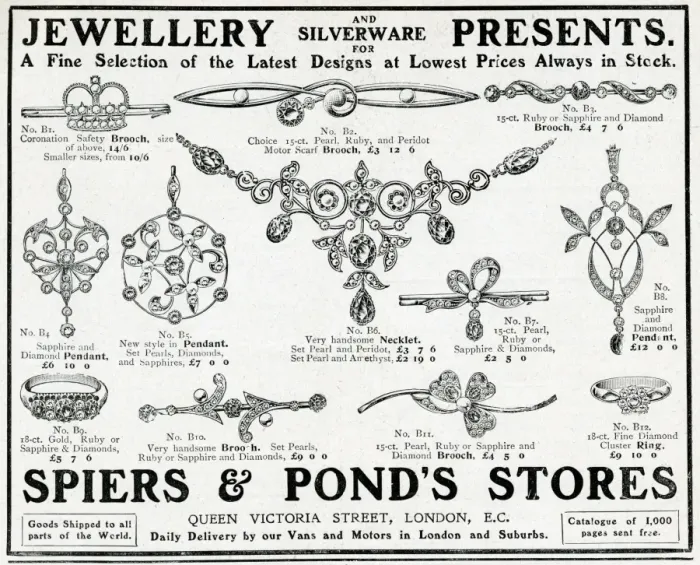 Framed Print : Advert for Spiers & Ponds stores, jewellery 1911