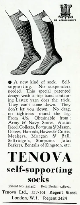 Framed Print : Advert for Tenova mens self-supporting socks 1937 Framed Print : Advert for Tenova mens self-supporting socks 1937