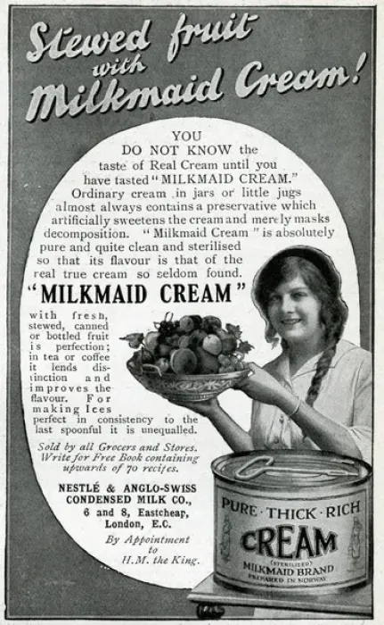 Framed Print : Advert for tinned Milkmaid Cream 1914 Framed Print : Advert for tinned Milkmaid Cream 1914