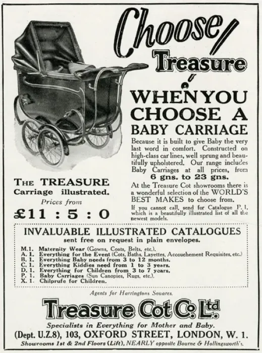 Framed Print : Advert for Treasure Cot, baby carriages 1927 Framed Print : Advert for Treasure Cot, baby carriages 1927
