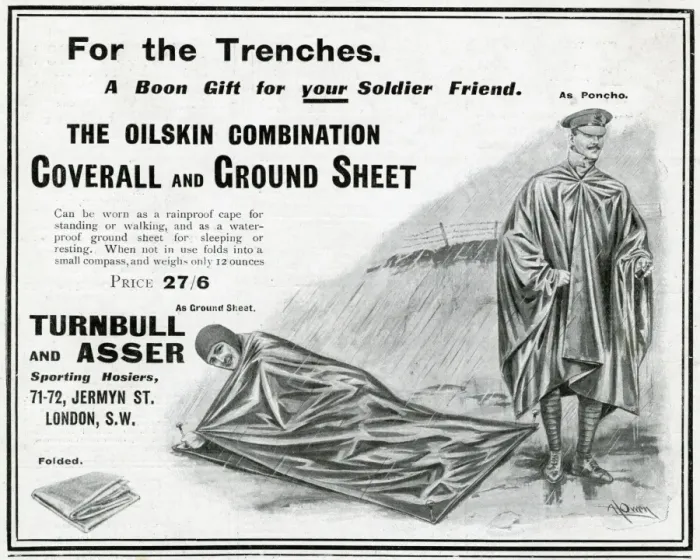 Framed Print : Advert for Turnbull and Asser poncho and ground-sheet 1915 Framed Print : Advert for Turnbull and Asser poncho and ground-sheet 1915