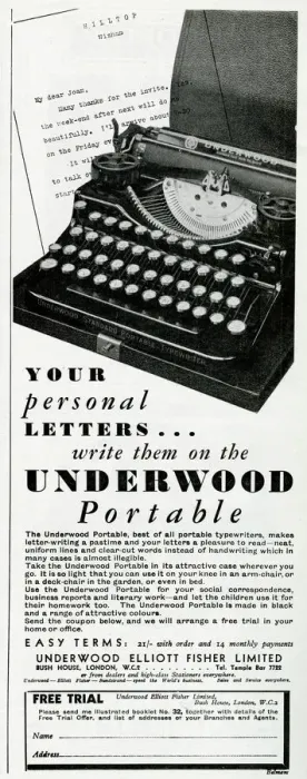 Framed Print : Advert for Underwood portable typewriters 1931 Framed Print : Advert for Underwood portable typewriters 1931