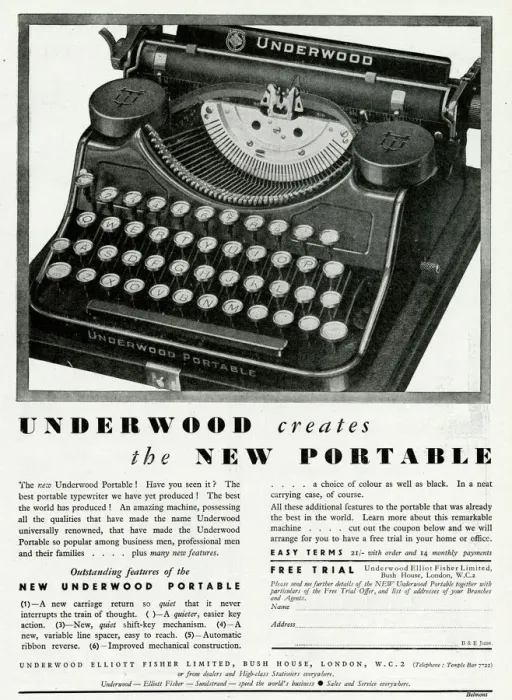 Framed Print : Advert for Underwood portable typewriters 1931 Framed Print : Advert for Underwood portable typewriters 1931