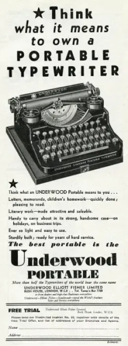 Framed Print : Advert for Underwood portable typewriters 1931