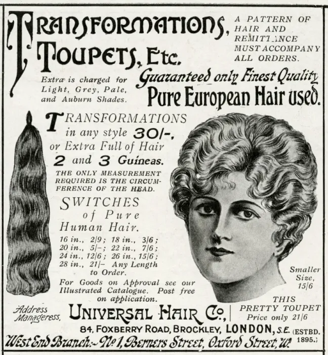 Framed Print : Advert for Universal human hair extensions 1915