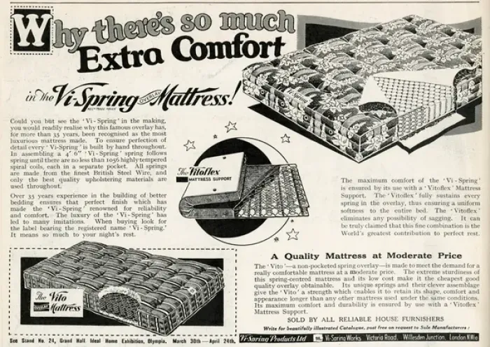 Framed Print : Advert for Vi-spring Mattress 1937 Framed Print : Advert for Vi-spring Mattress 1937