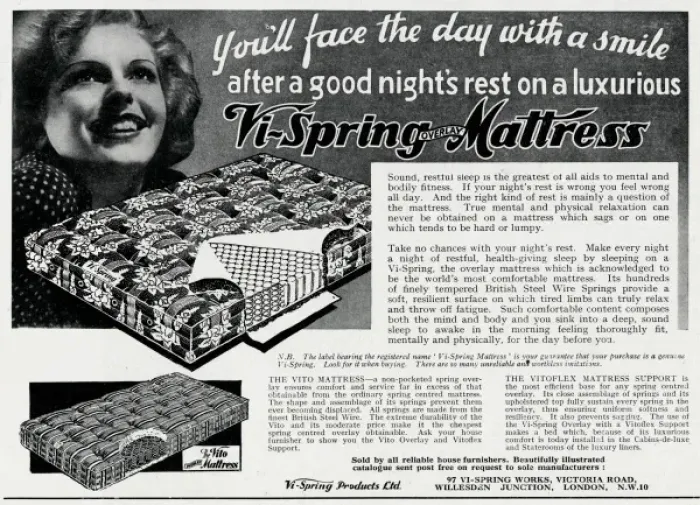 Framed Print : Advert for Vi-spring Mattress 1938 Framed Print : Advert for Vi-spring Mattress 1938