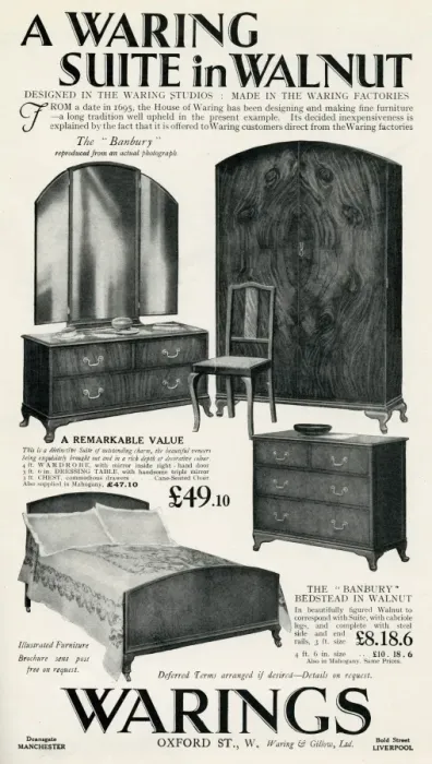 Framed Print : Advert for Waring furniture suite in walnut 1930 Framed Print : Advert for Waring furniture suite in walnut 1930