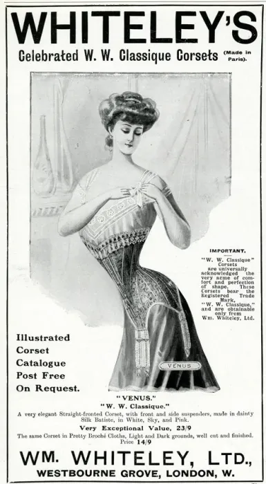 Framed Print : Advert for Whiteleys womens corset 1907