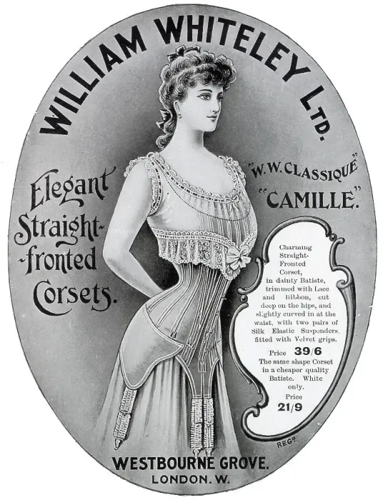 Framed Print : Advertisement for William Whiteley elegant straight fronted corset. Date: 1906 Framed Print : Advertisement for William Whiteley elegant straight fronted corset. Date: 1906