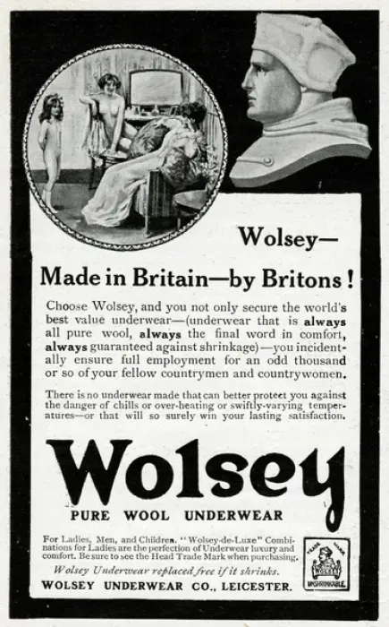 Framed Print : Advert for Wolsey pure wool underwear 1914 Framed Print : Advert for Wolsey pure wool underwear 1914