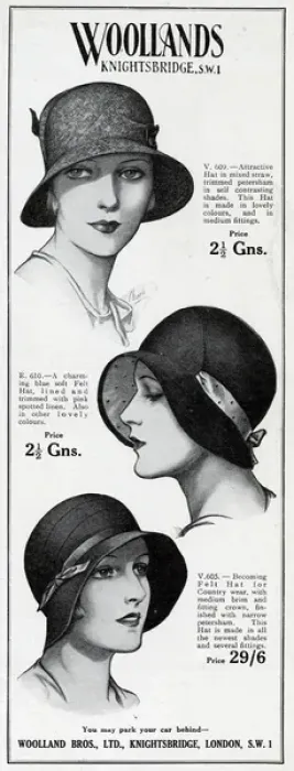 Framed Print : Advert for Woollands cloche hats 1930