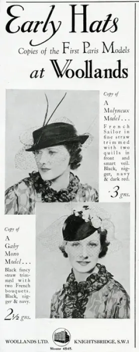 Framed Print : Advert for Woollands of Knightsbridge womens hats 1937 Framed Print : Advert for Woollands of Knightsbridge womens hats 1937