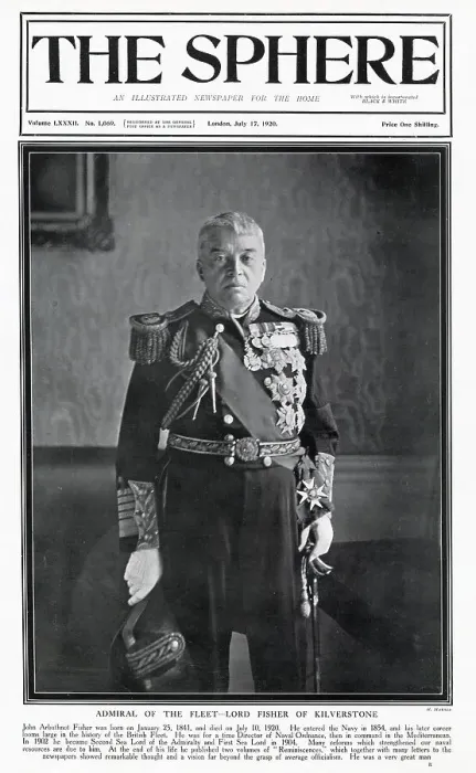 Framed Print : Admiral John Fisher, 1st Baron Fisher (1841 - 1920), British Admiral of the Fleet, with more than sixty years in the Royal Navy. Commemorate front cover of The Sphere 17th July 1920. Date: July 1920 Framed Print : Admiral John Fisher, 1st Baron Fisher (1841 - 1920), British Admiral of the Fleet, with more than sixty years in the Royal Navy. Commemorate front cover of The Sphere 17th July 1920. Date: July 1920