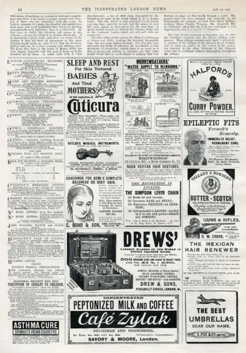 Framed Print : Advertisements from The Illustrated London News, 1896 Framed Print : Advertisements from The Illustrated London News, 1896