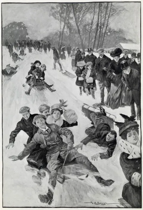Framed Print : For adults and children alike, enjoying their day outside in the snow