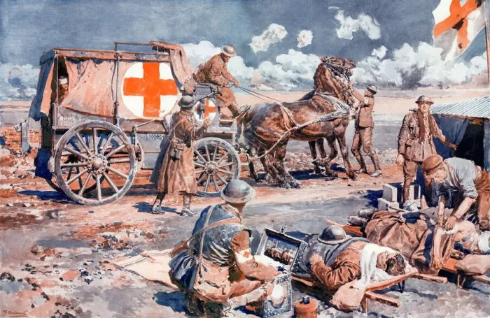 Framed Print : At an Advanced Dressing Station on the Western Front, Matania