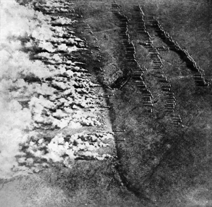 Framed Print : Aerial view of a German gas-attack Framed Print : Aerial view of a German gas-attack