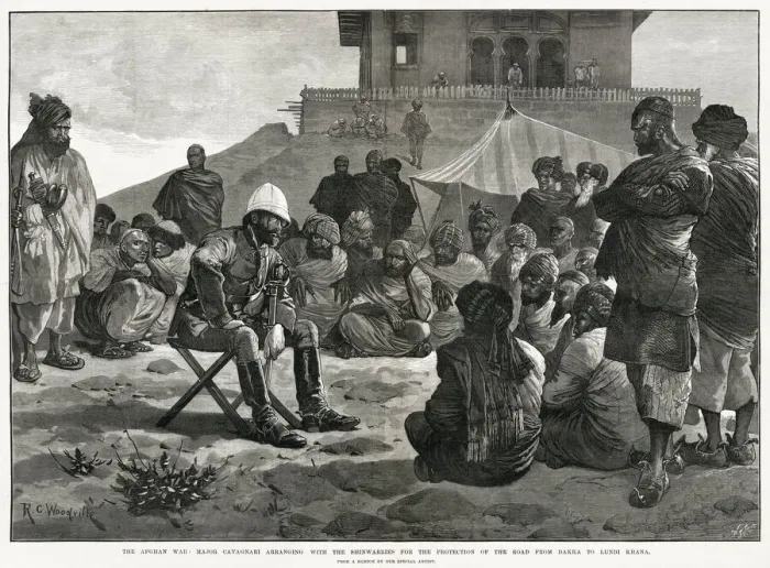 Framed Print : The Afghan War: Major Cavagnari arranging with the shinwarries for the protection of Framed Print : The Afghan War: Major Cavagnari arranging with the shinwarries for the protection of
