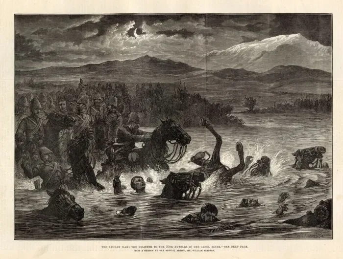 Framed Print : Afghan War - Men of the 10th Hussars drown - Kabul River Framed Print : Afghan War - Men of the 10th Hussars drown - Kabul River