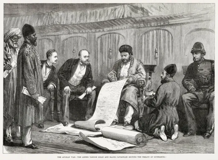 Framed Print : Afghan War: signing the treaty of Gundamuk