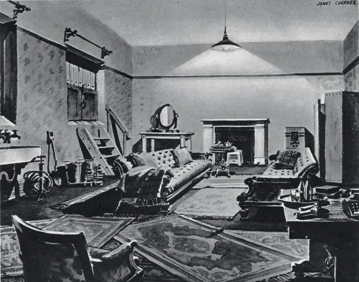 Framed Print : Air-raid shelter beneath Buckingham Palace for King George VI and Queen Elizabeth. It is a housemaid's room converted into an air-raid shelter, and the big, old-fashioned housemaid's sink still remains. Date: 1940