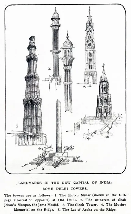 Framed Print : Alfred Hugh Fisher, Vignettes of Empire XIV. Delhi, the new-old capital of India - Landmarks in the new capital of India: some Delhi Towers. Date: 1913