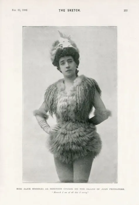 Framed Print : Alice Brookes in the role of Robinson Crusoe. Date: 1896 Framed Print : Alice Brookes in the role of Robinson Crusoe. Date: 1896
