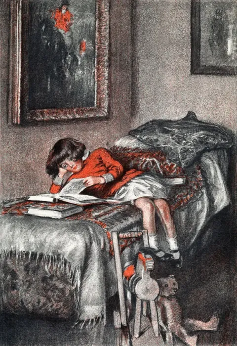 Framed Print : Alice in Wonderland by Gilbert Holiday - child reading Framed Print : Alice in Wonderland by Gilbert Holiday - child reading