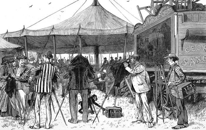 Framed Print : Amateur Photographers at the Circus, c. 1886 Framed Print : Amateur Photographers at the Circus, c. 1886