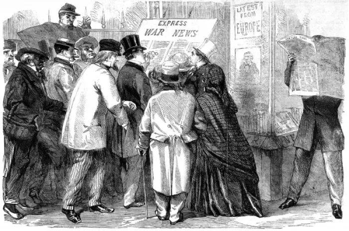 Framed Print : American civil war; reading the war news in Broadway, New Yo Framed Print : American civil war; reading the war news in Broadway, New Yo