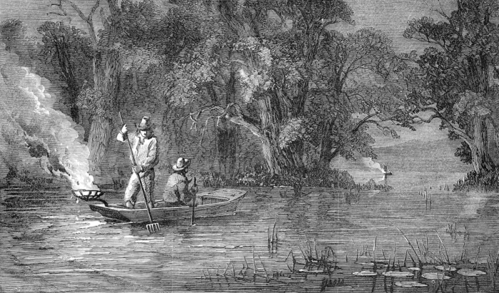 Framed Print : American Indian Country. Spearing fish at night Framed Print : American Indian Country. Spearing fish at night
