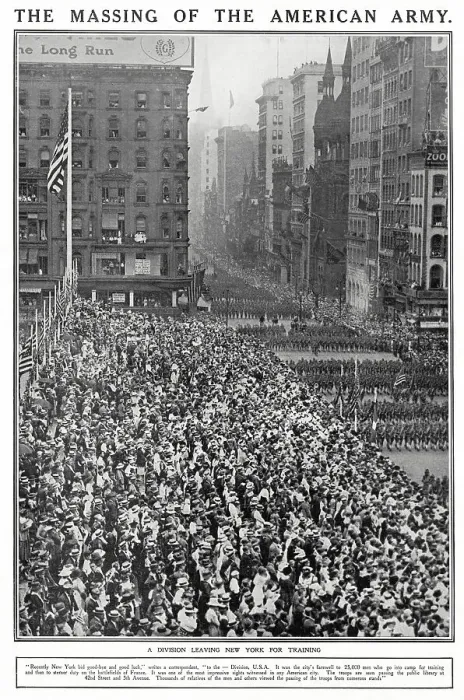 Framed Print : American Troops Leaving New York for Training 1917