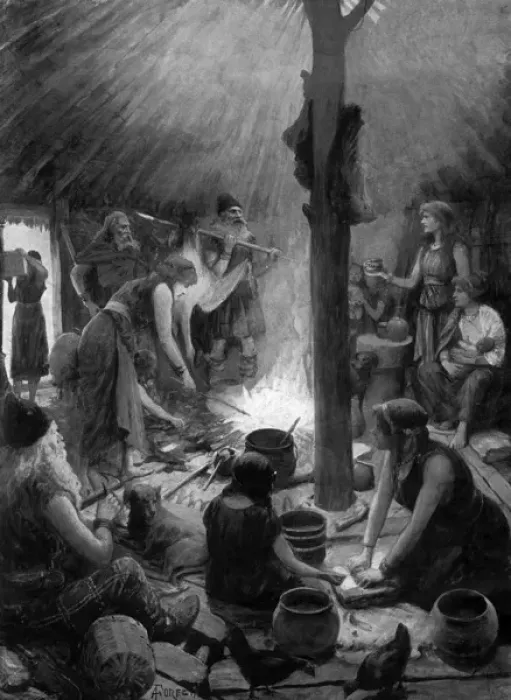 Framed Print : The Ancient Briton on his Crannog