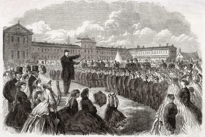 Framed Print : Annual inspection of the Middlesex Industrial School, established at Feltham to make Framed Print : Annual inspection of the Middlesex Industrial School, established at Feltham to make