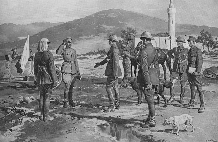 Framed Print : Arrival of Bulgarian Peace Envoy, 1918 by Matania Framed Print : Arrival of Bulgarian Peace Envoy, 1918 by Matania