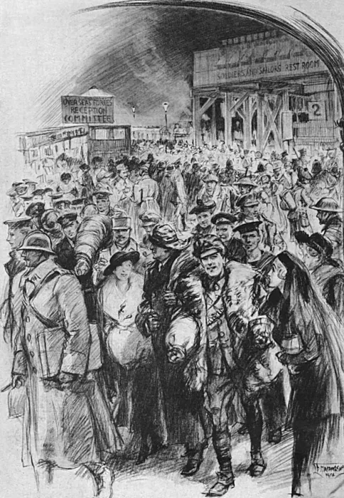 Framed Print : Arrival of Christmas leave trains at Victoria, WW1