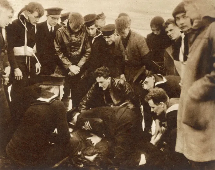 Framed Print : Artificial Respiration being Applied by British Sailors Framed Print : Artificial Respiration being Applied by British Sailors