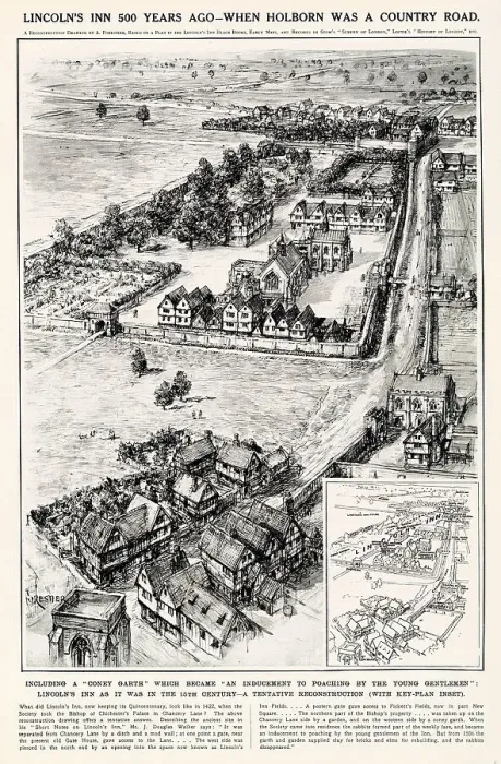 Framed Print : Artist's impression of what Lincoln's Inn in Holborn, London. Date: circa 1422 Framed Print : Artist's impression of what Lincoln's Inn in Holborn, London. Date: circa 1422