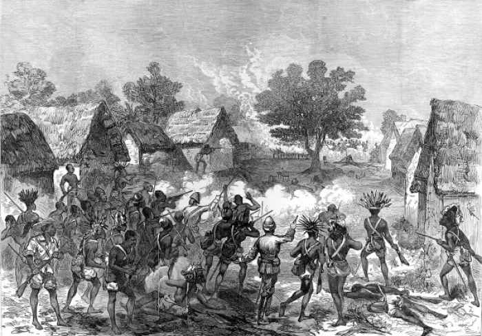Framed Print : The Ashanti War (1873-74) - Storming a village Framed Print : The Ashanti War (1873-74) - Storming a village